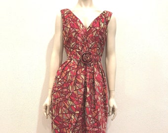 Beautiful Vintage Wiggle Dress, Geometric Pattern, Size X-Small/Small