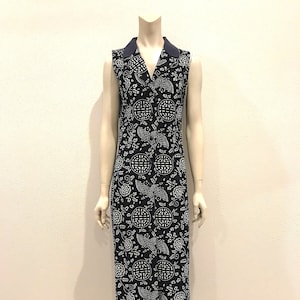 Vintage Bernard Foong Fire Dragon Indigo Dress, Dead Stock