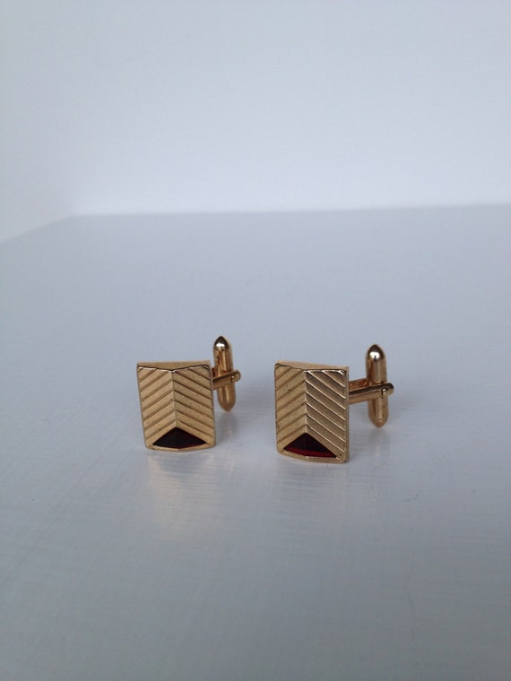 Vintage Swank Cufflinks, Beautiful Red and Gold - image 2