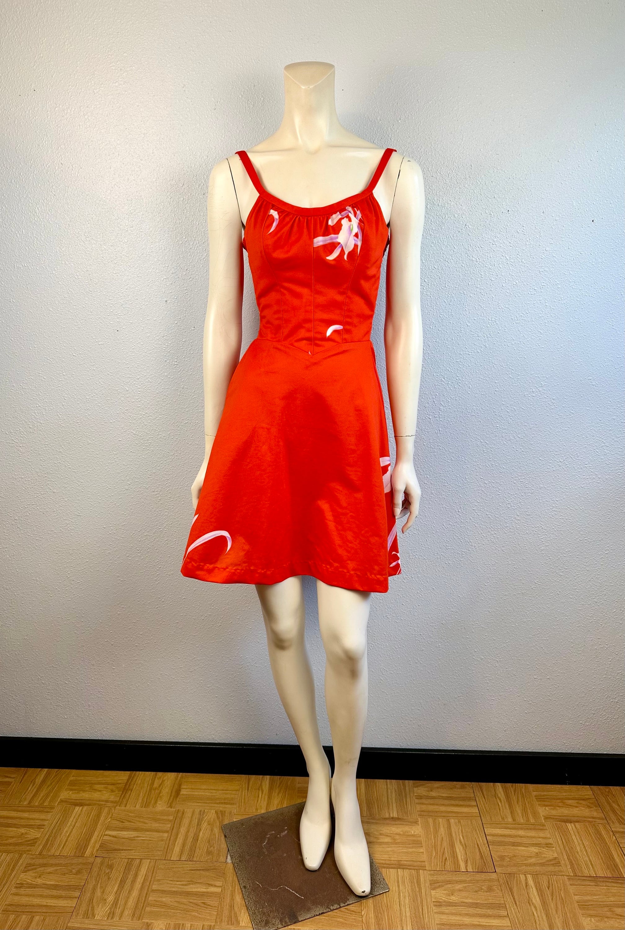 Sweet 70's Malihini Hawaii Designer Collection Red Dress, X-Small