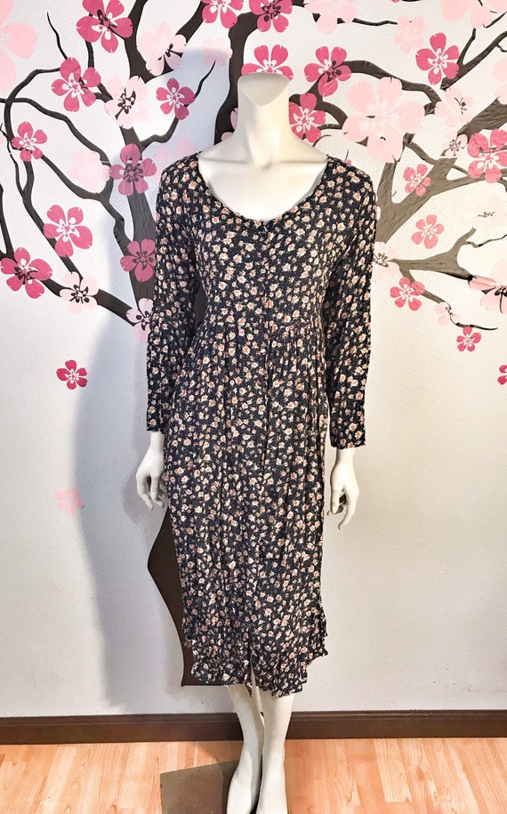 1980's Vintage Navy Blue Floral Dress