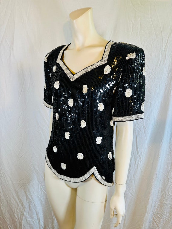 Vintage 80's Stenay 100% Silk Beaded Blouse, Size… - image 2