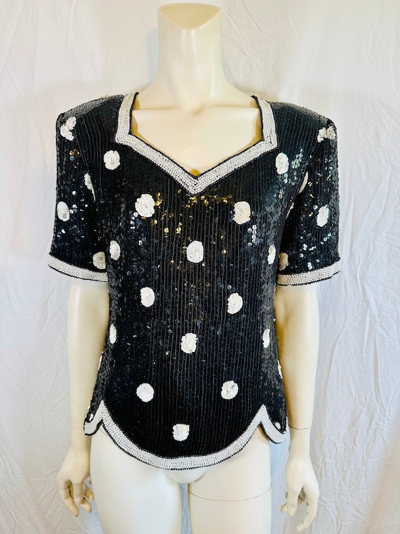 Vintage 80's Stenay 100% Silk Beaded Blouse, Size… - image 1