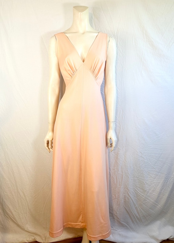 60's/70's Peach Polyester Vintage Gown, Small - image 1