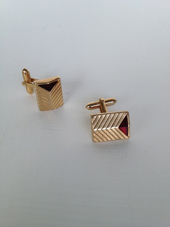 Vintage Swank Cufflinks, Beautiful Red and Gold - image 1