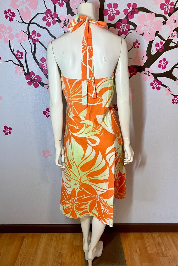 Vintage Orange Hawaiiana Print Halter Dress, Large - image 3