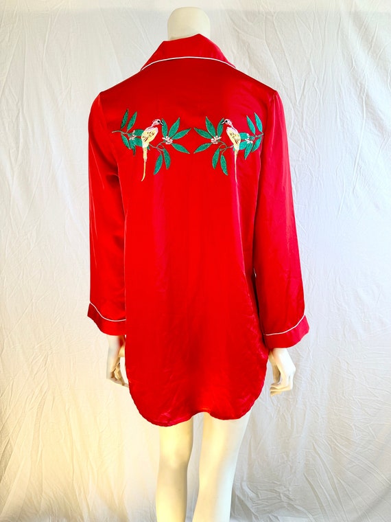 Vintage Red Embroidered Button Up Pajama Top, Medi
