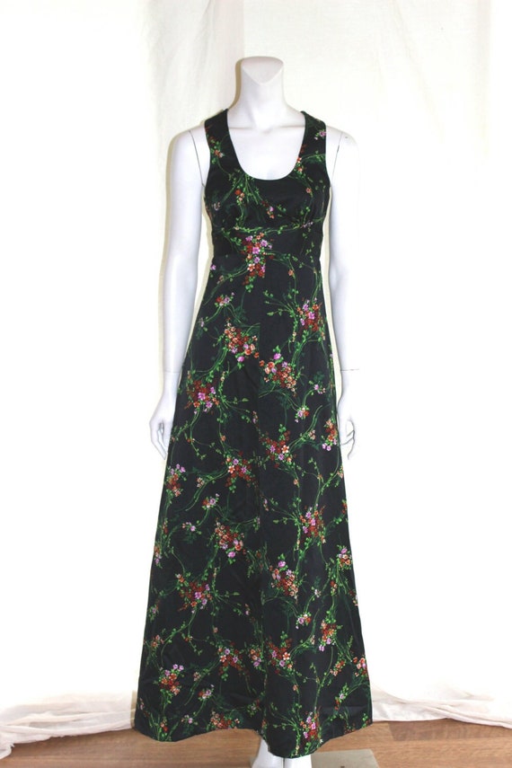 Vintage Hawaiian Maxi Dress, Floral Satin Beauty