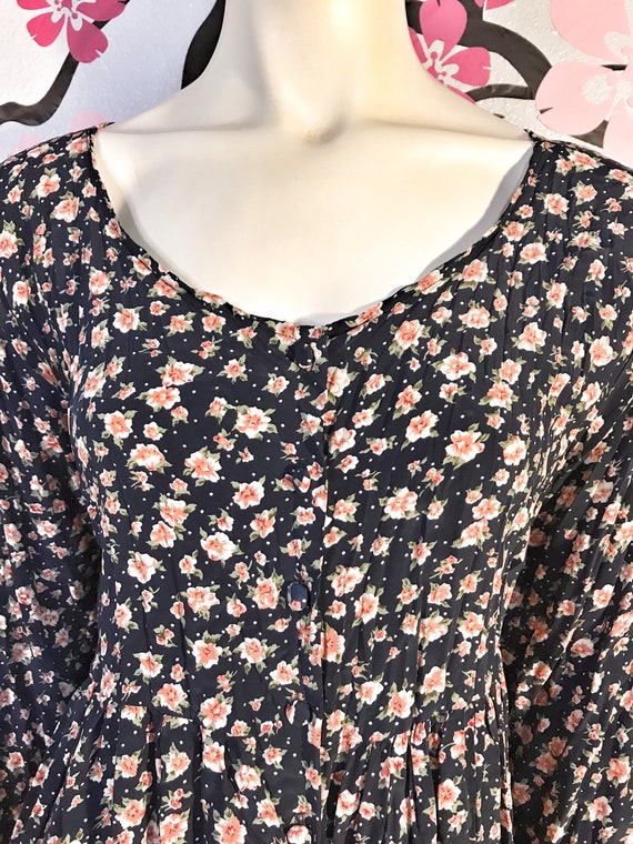 1980's Vintage Navy Blue Floral Dress - image 6