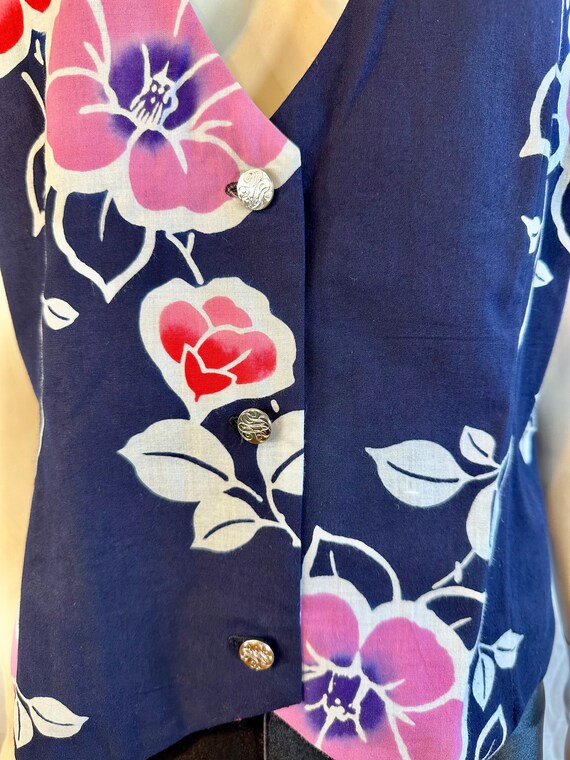 Light Blue Flower Batik Vest Kimono