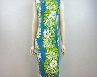 80's/90's Hawaiian Floral Cheongsam Style Dress, 100% Cotton, Size X-Small/Small