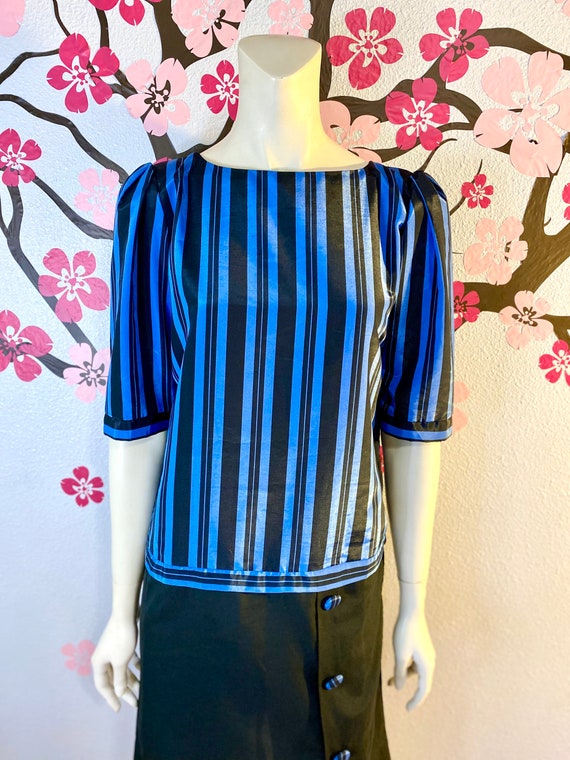 80's Vintage Blue and Black Sheer Dress - image 4