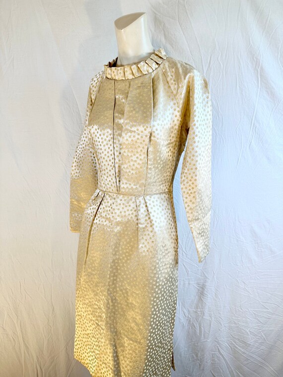 1950's Gold Brocade Knee Length Dress, Wedding Dr… - image 2