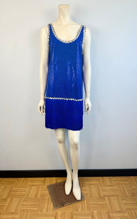 Sweet Blue Flapper Costume With Silver Sequins, Si