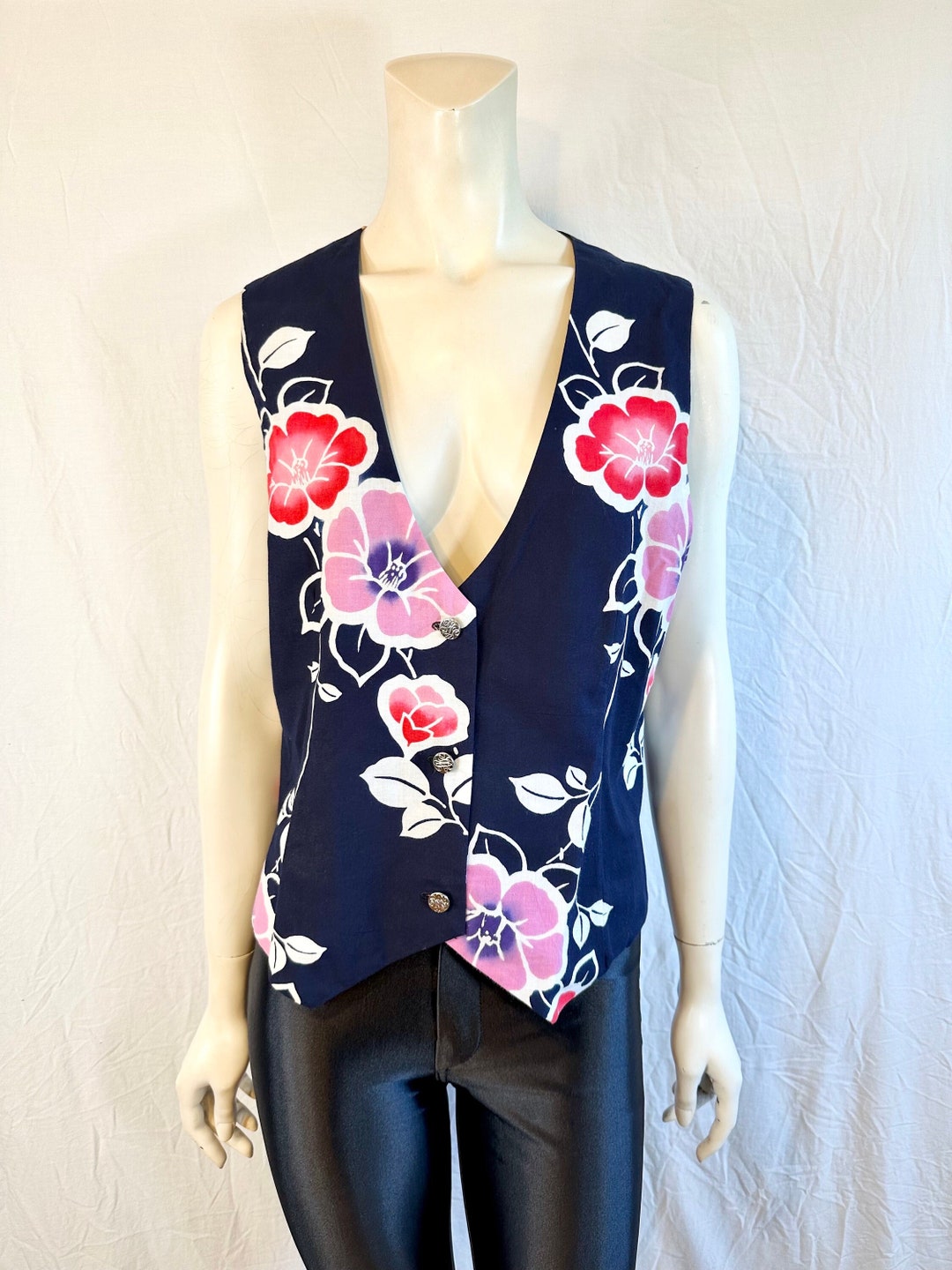 Light Blue Flower Batik Vest Kimono
