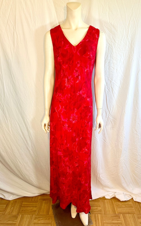 90's Red Floral Maxi Dress By Blushe Impressions, 