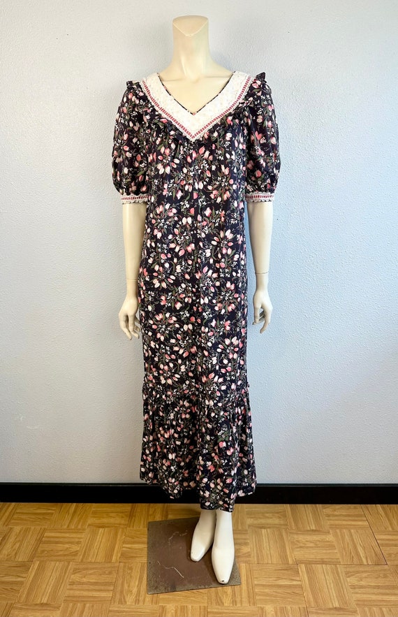 Beautiful Black Floral & Lace Vintage Muumuu, By L