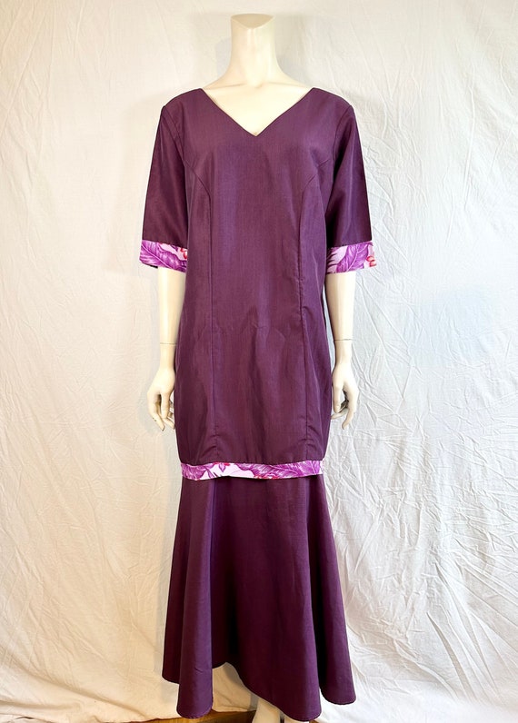 Beautiful Burgundy & Barkcloth Long Muumuu, OAK, X