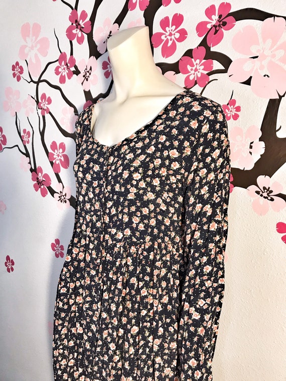 1980's Vintage Navy Blue Floral Dress - image 2