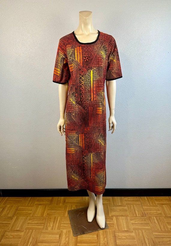 Hawaiian Tribal Print Maxi Dress, Size Medium - image 1