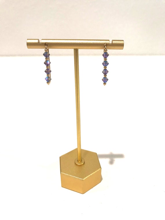 Vintage Gold Tone Purple Crystal Earrings - image 4