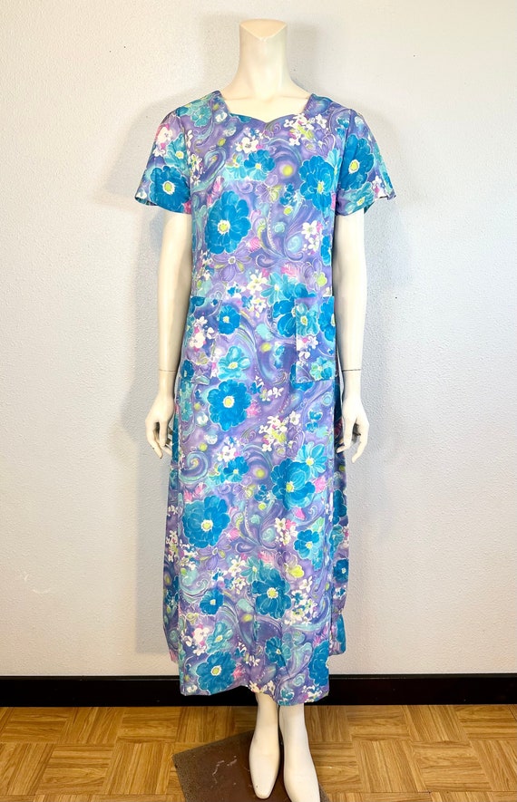 60's/70's Floral Gown, OAK, Small/Medium - image 1