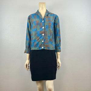Vintage 70's Monocle Hawaiian Patchwork Print Blouse, 100% Cotton, Size Small