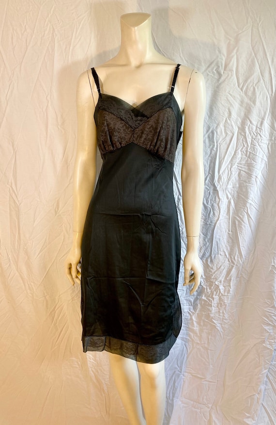 Vintage Full Slip Black With Beautiful Lace Trim, 