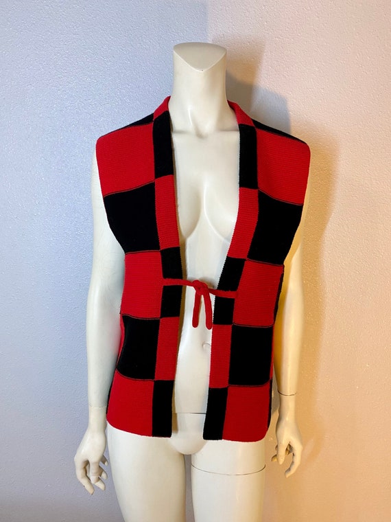 Vintage Red & Black Square Sweater Vest, OAK