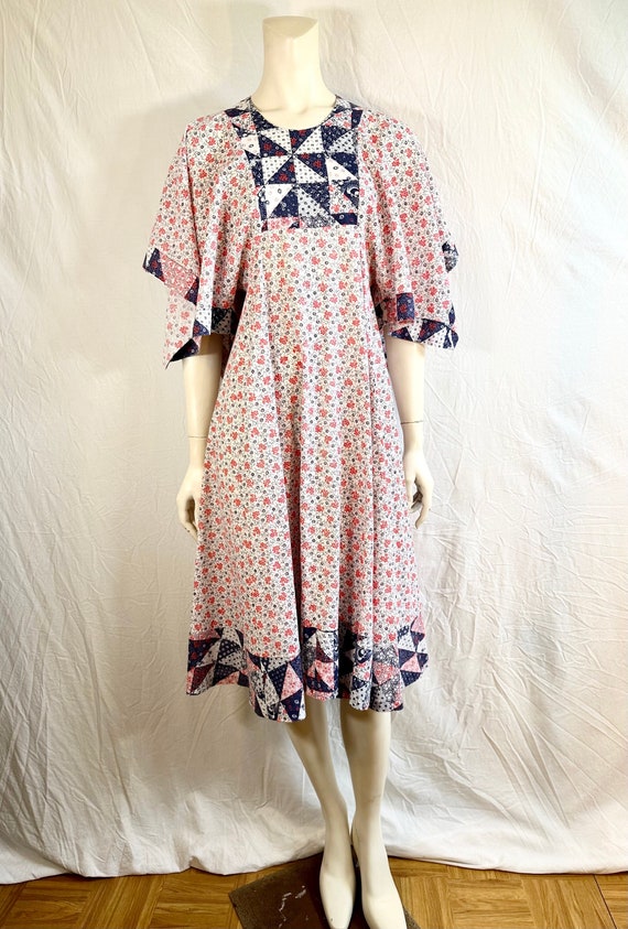 70's Beautiful Vintage Boho Chic Dress, 100% Cotto