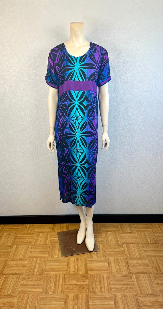 Hawaiian Tribal Print Maxi Dress, Size Medium/Larg