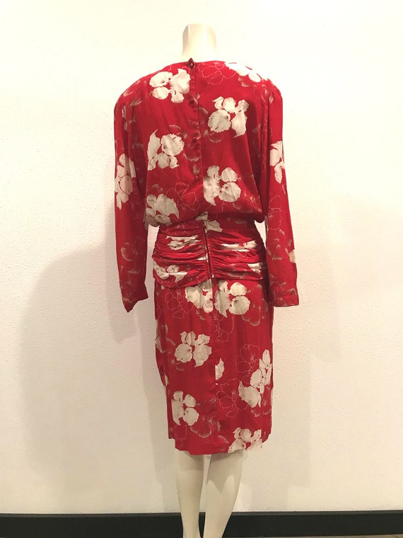 1980's Vintage Red Floral Dress, Small - image 3