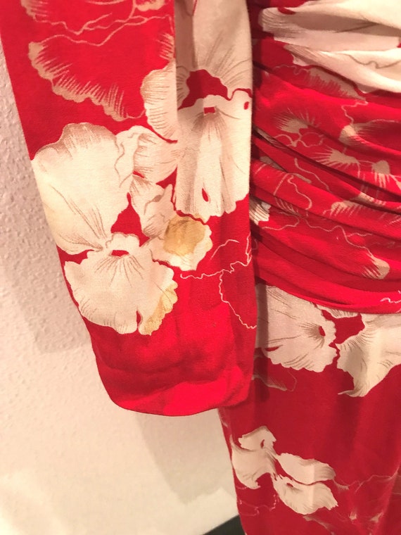 1980's Vintage Red Floral Dress, Small - image 5