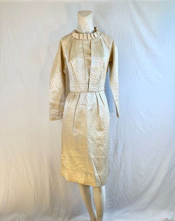 1950's Gold Brocade Knee Length Dress, Wedding Dr… - image 1