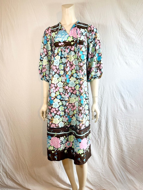 70's/80's Sweet Floral Tunic Dress, OAK, Medium