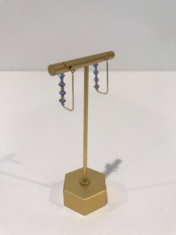 Vintage Gold Tone Purple Crystal Earrings - image 5