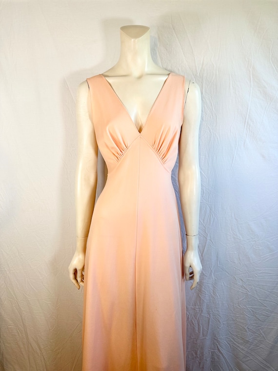60's/70's Peach Polyester Vintage Gown, Small - image 4