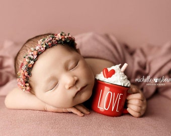 Mini Love Mug Photography Prop for Babies - Valentine Faux Drink - Newborn Photo Valentine Red Ceramic Mug Prop - Girl Drink - Infant Prop