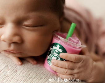 Faux Iced Pink Coffee Drink for Newborn Infant Baby Girl - Coffee Lover - Coffee Photography Prop - Fake Pink Cold Iced Coffee Drink Prop