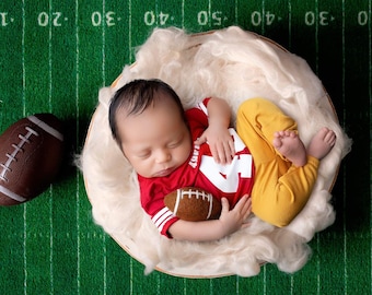 Handmade Newborn Football Jersey - Baby Loves Football Jersey Costume - Infant Red Newborn Boy Girl Football Sport Costume Jersey