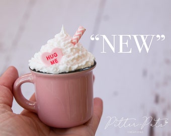 Mini Love Mug or Hug Me Mug Photography Prop for Babies - Valentine Faux Drink - Newborn Photo Valentine Ceramic Mug Prop - Girl Drink