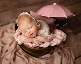 Mini Beach Umbrella for Baby - Newborn Girl or Boy Photo Prop - Small Doll Size Umbrella for Infant Baby Photo Session Prop - Yellow