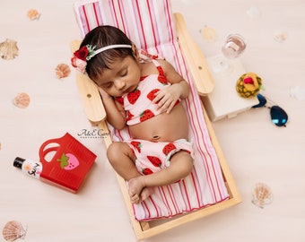 Bikini for Newborn Girl - Strawberry Swim Suit for Infant - Blush Pink & Strawberries Beach Wear - Summer Session Swim Suit Newborn Baby