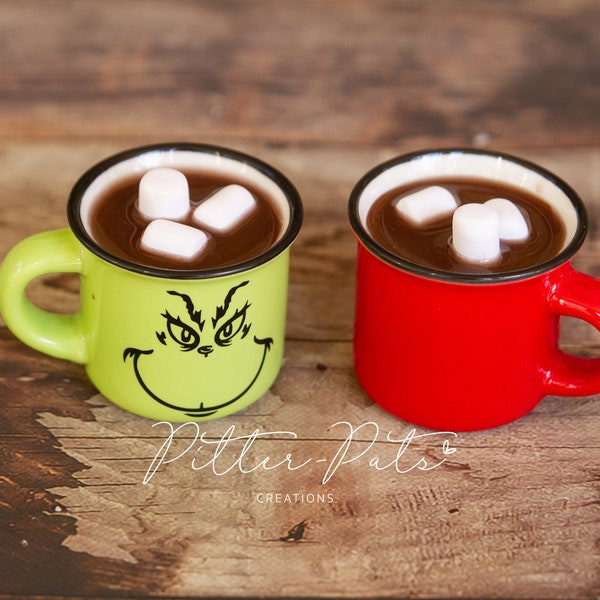 Hot Chocolate Mini Mug Photography Prop - Christmas Mug Decor - Faux Cup of Cocoa & Marshmallows Red or Green Photo Prop - Newborn Infant