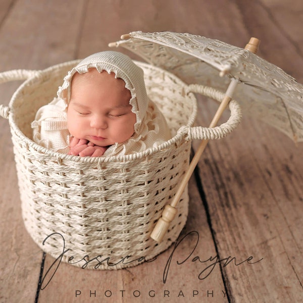 Cremefarbener Spitzenschirm - Neugeborenen-Mädchen-Foto-Requisite - kleine Puppengröße Spitze-Sonnenschirm-Regenschirm für Säuglings-Baby-Foto-Session-Prop - Creme