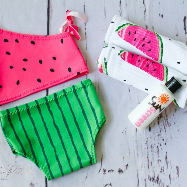 Bikini for Newborn Girl - Watermelon Swim Suit for Infant - Hot Pink & Green Watermelon Beach Wear - Summer Session Swim Suit Newborn Baby