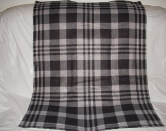 Pet Blanket - pretty gray and black plaid print fleece with the same pattern on the reverse side.