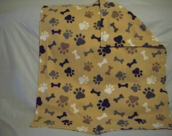 Doggy Blanket - dog paws and bones print fleece with the same print on the reverse side