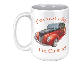 1940 Ford Hot Rod 15 oz mok | Oldtimercadeau | Vintage Auto Lover koffiekopje | Aangepaste accentkleuren | Vaatwasmachine- en magnetronbestendig