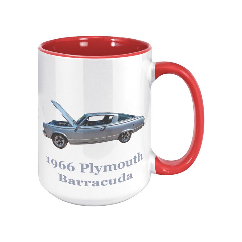 1966 Plymouth Barracuda Muscle Car Photo Mug, Custom Color Handle 15 oz Ceramic Cup, Vintage Car Gift, ORCA Coated Dishwasher Safe image 10
